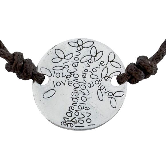 Vintage Sterling Silver 925 | Love Tree Disk | Black Corded Necklace 20" - Picture 5 of 9